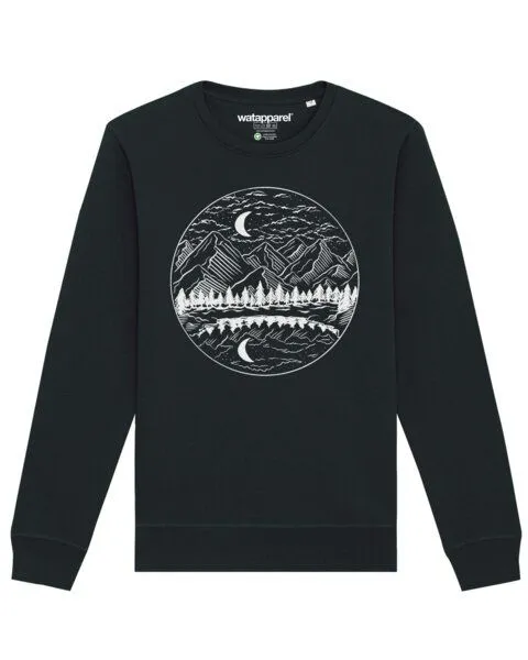 watapparel watapparel Sweatshirt Unisex Mountains by night, Black, – Produktbild 1 von 3