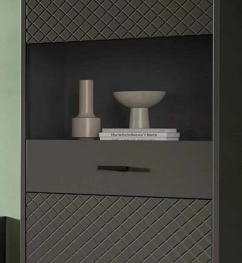 Inn.Furn Wohnwand Madea, (Schrankwand in mattem Grau, 4-teilig, 330 x 195 cm), mit Rautenfräsung, Push-To-Open, Grau, – Produktbild 5 von 5