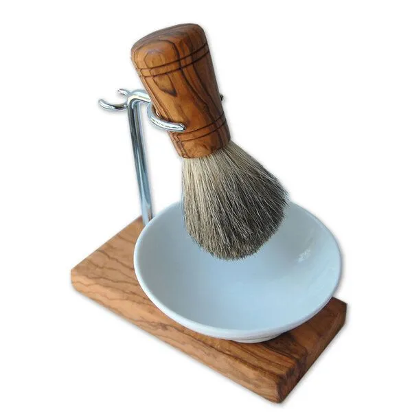 Olivenholz erleben Olivenholz erleben Rasierständer/-halter KLASSIK PLUS aus Olivenholz für Rasierpinsel & Nassrasierer – Produktbild 3 von 8