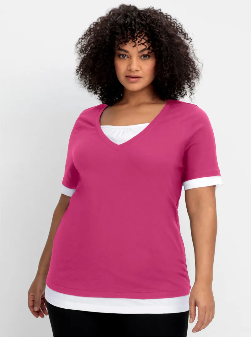 sheego 2-in-1-Shirt fuchsia-weiß, Fuchsia-weiß, – Produktbild 2 von 2