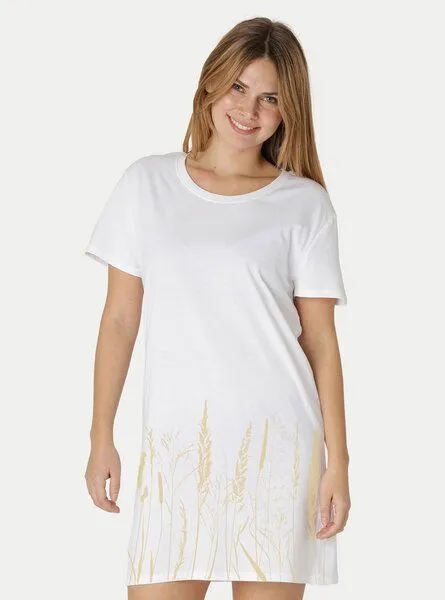 Peaces.bio - handbedruckte Biomode Peaces.bio - handbedruckte Biomode Longshirt Gräservielfalt Damen, Weiss, – Produktbild 2 von 4