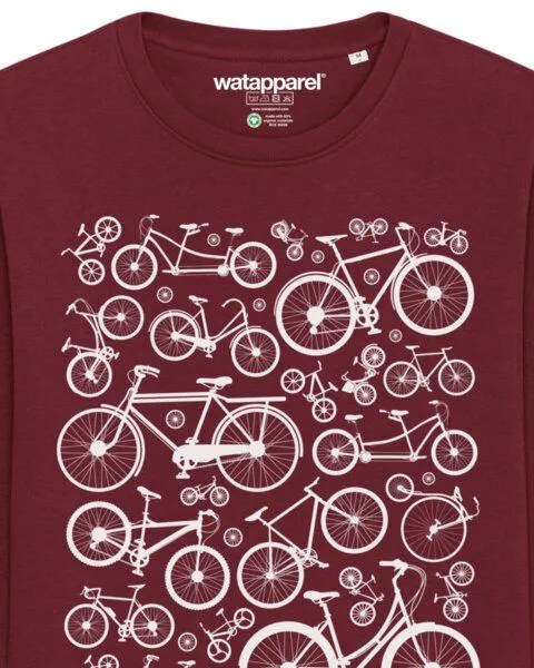 watapparel watapparel Sweatshirt Unisex Fahrräder, Burgundy, – Produktbild 7 von 7