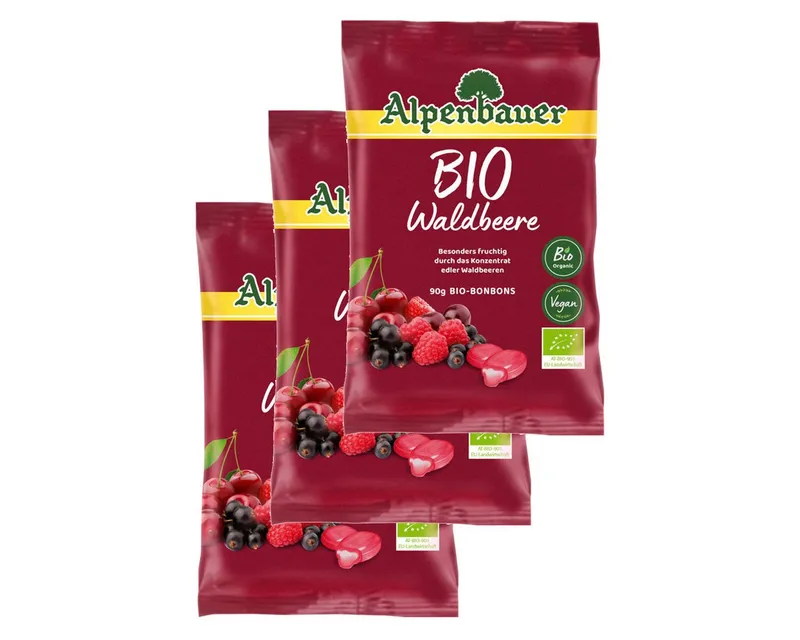 Alpenbauer Alpenbauer Süßigkeit, Alpenbauer Bio Waldbeeren Bonbons mit flüssigem Kern 90g 3er Pack – Produktbild 1 von 3