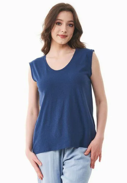 ORGANICATION ORGANICATION Top aus Bio-Baumwolle und Leinen, Blau(navy), – Produktbild 1 von 4