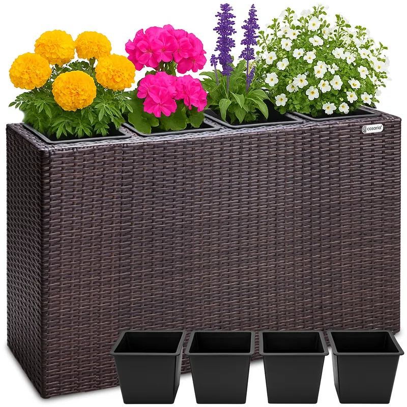 Casaria® Polyrattan Blumentopf Braun 95x27x60cm, Braun, – Produktbild 1 von 2