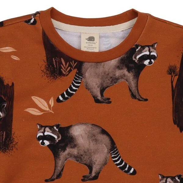Walkiddy Walkiddy Kinder Sweatshirt GOTS zertifiziert, 95% Bio-Baumwolle, braun, Waschbär-Muster, weich & bequem, Braun, – Produktbild 2 von 3