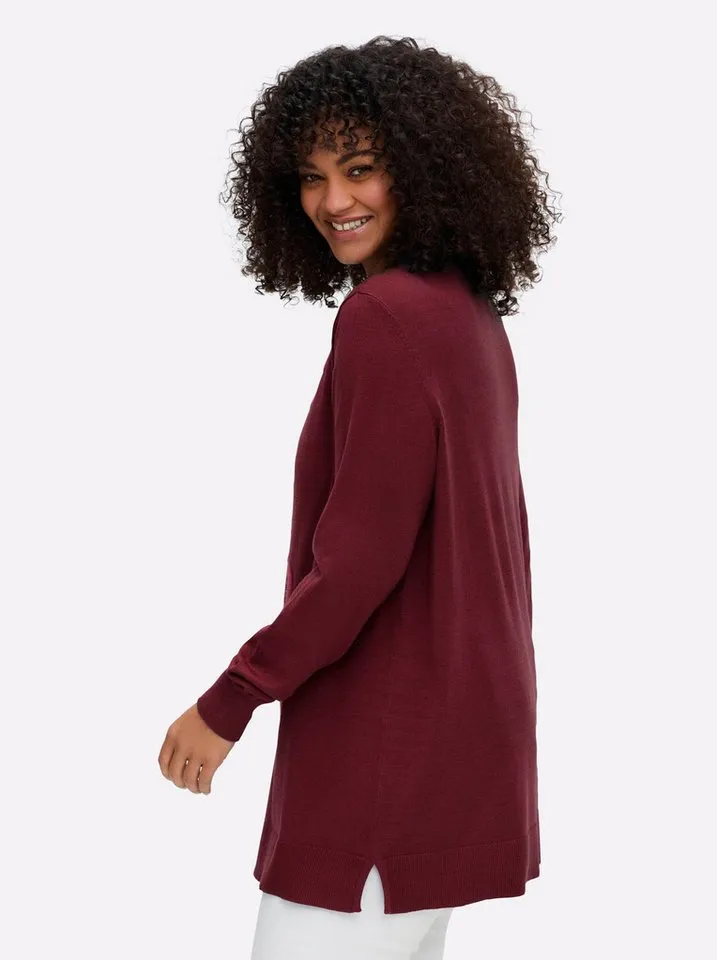 sheego sheego Strickpullover Pullover Langarm Intarsien, Rot, – Produktbild 3 von 4