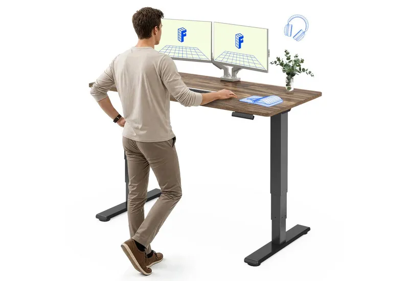 Flexispot Flexispot Schreibtisch Elektrisch Höhenverstellbarer Schreibtisch EC5 LITE mit Dualmotor (25MM einteiliger Tischplatte & 3-fach Teleskop, 4 Speicherhöhen & Antikollisionssystem), 120x80/140x80/160x80/180x80, Schwarz | walnussbraun, – Produktbild 1 von 5