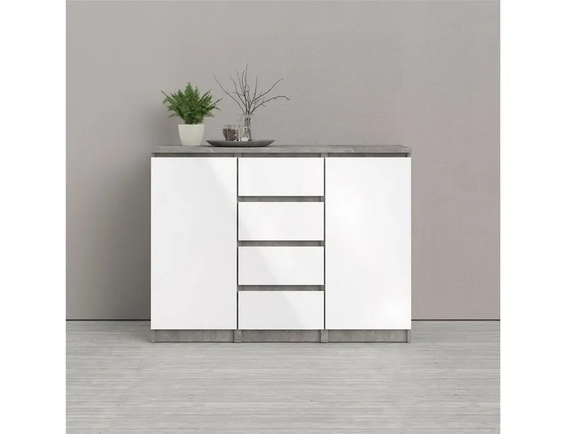 Home affaire Kommode Naia - 4 Schubladen & 2 Türen, grifflose Front, Made in Denmark (Breite: 121 cm, in mehreren Farben), Sideboard, skandinavisches & modernes Design mit viel Stauraum, Grau, – Produktbild 1 von 5