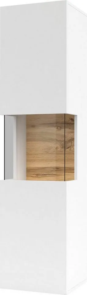 Home affaire Vitrine Ava, Breite 36 cm, hängend und stehend montierbar moderne grifflose Vitrine, Hochschrank mit Eckverglasung, Weiß, – Produktbild 4 von 5