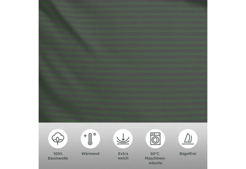 Bruno Banani Bruno Banani Bettwäsche Jassen mit feinen Querstreifen, Biber (135g/m), 2 teilig, moderne Streifen-Bettwäsche, mehrere Qualitäten, auch Premium, Grün, – Produktbild 3 von 5