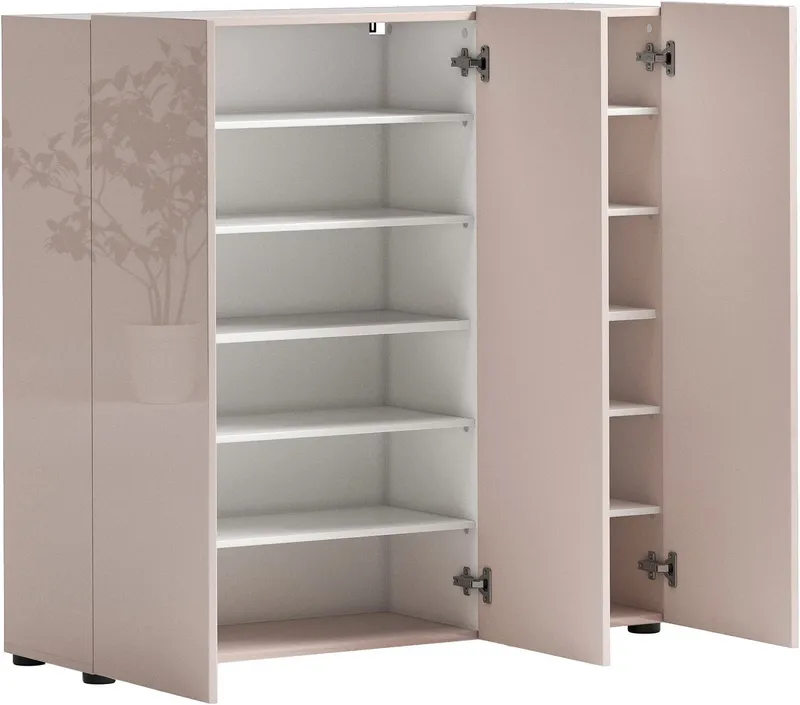Home affaire Schuhschrank MISTER- Schuhregal, Made in Italy, 12 Fächer, 10 Einlegeböden (120x34x114 cm) Komplett in Hochglanz lackiert, mit Platz für ca. 24 paar Schuhe, Beige, – Produktbild 5 von 5