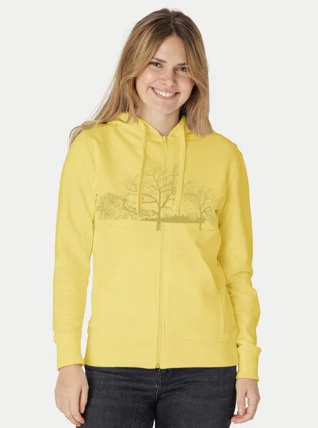 Peaces.bio - handbedruckte Biomode Peaces.bio - handbedruckte Biomode Zip-Hoodie Landscape Damen, Hellgelb, – Produktbild 2 von 2