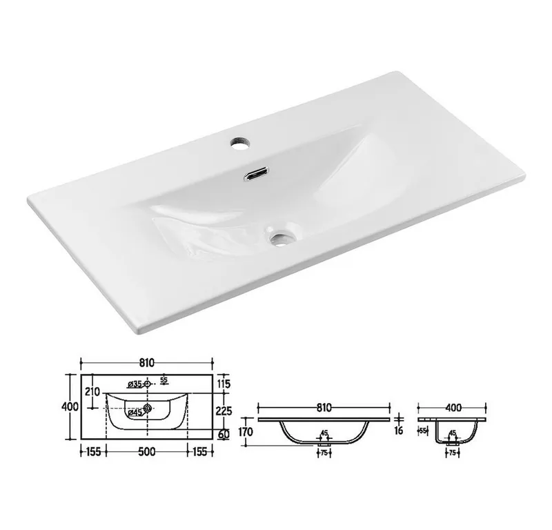 Lomadox Waschtisch NEWPORT-56-EVOKE, 80 cm breit, Eiche mit gerillter Front, 2 Schubladen, Braun, – Produktbild 5 von 5