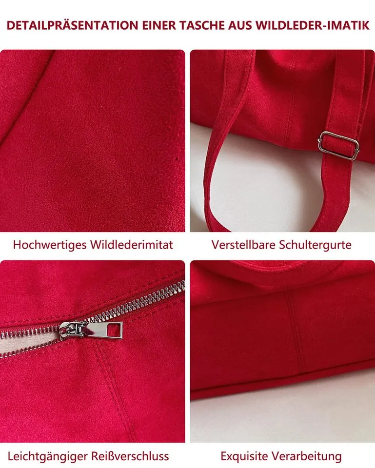 Zaewry Schultertasche Umhängetasche Damen Veloursleder Tasche Damen Crossbody Bag, Crossbag mit verstellbarem Schultergurt für Arbeit Reisen Alltag, Schwarz, – Produktbild 5 von 5