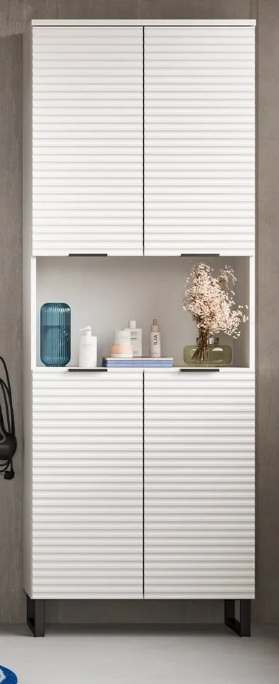 Inn.Furn Hochschrank Roove (Großer Badschrank in Weiß, 4-türig, 70 x 193 cm) mit Soft-Close-Funktion, Weiß, – Produktbild 3 von 5