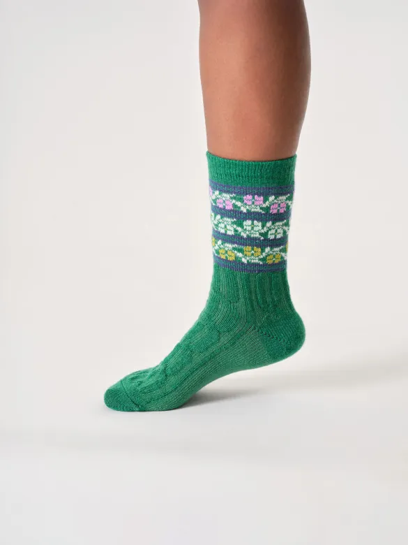 Thought Wollsocken Modell: Floral Fair Isle, Jewel green, – Produktbild 1 von 1