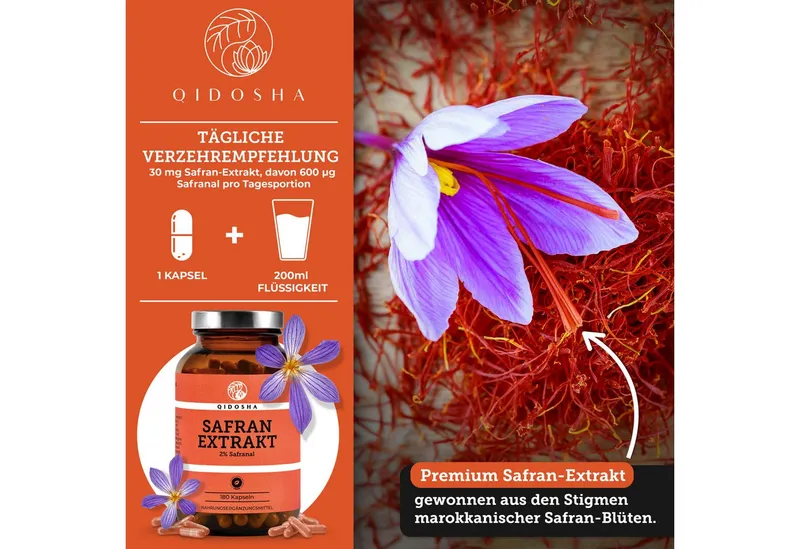 QIDOSHA Safran Kapseln 30 mg Hartkapsel, 1 er 180 St., 35,5 g, Safran-Extrakt aus Crocus sativus mit Safranal & Crocin – Produktbild 3 von 5