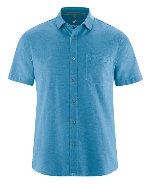 HempAge HempAge Herren Hemd Kurzhemd Hanf/Biobaumwolle, Topaz (blau), – Produktbild 2 von 4