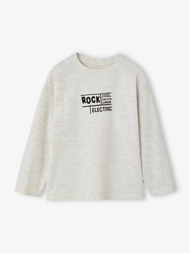 Vertbaudet Shirt Jungen Rock'n'Roll, Weiß meliert, – Produktbild 2 von 4