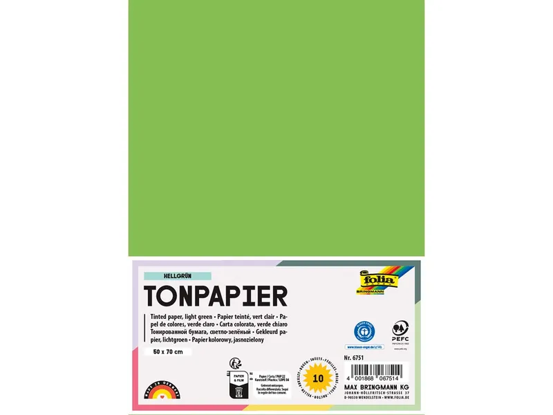 folia folia Tonpapier, 130 g/m², 50 x 70 cm, 10 Bogen, hellgrün – Produktbild 1 von 1