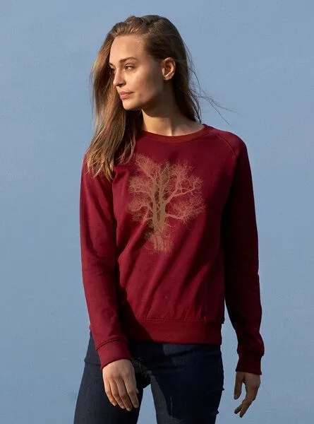 Peaces.bio - handbedruckte Biomode Peaces.bio - handbedruckte Biomode Bio Damen-Sweatshirt Chestnut, Bordeaux, – Produktbild 1 von 1