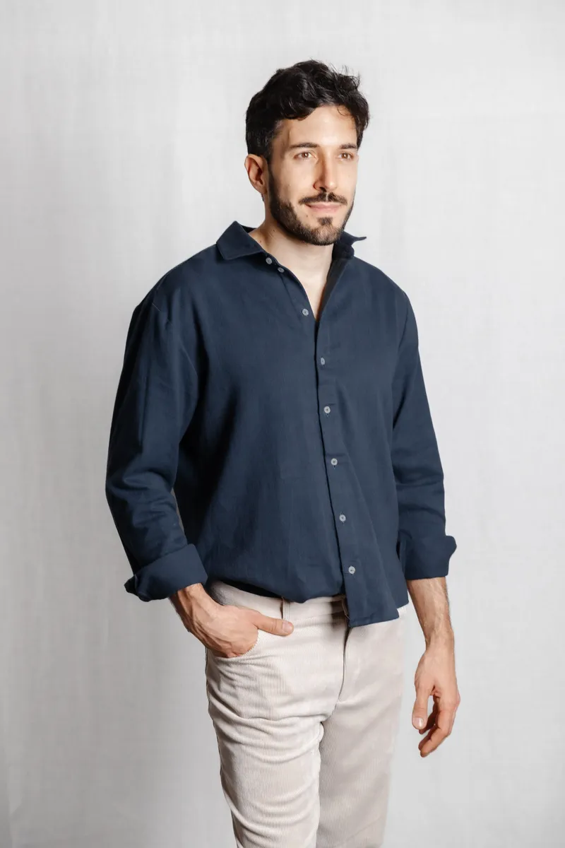 Jyoti - Fair Works Jyoti - Fair Works Herren vegan Hemd Nakshita Grau Blau, Dunkelgrau, – Produktbild 1 von 2