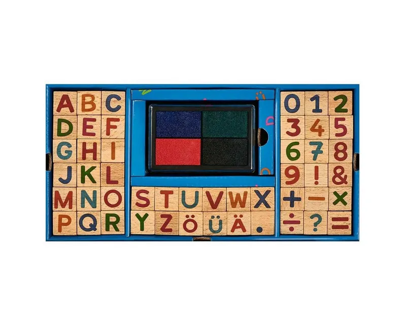Moses Verlag Moses Verlag Stempel Stempelset Alphabet & Zahlen aus Holz inkl. Stempelkissen, 48-teilig, 48 Holzstempel – Produktbild 2 von 4