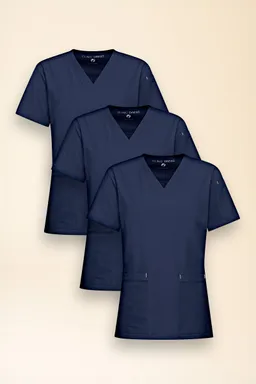 BERUFSBEKLEIDUNG KAERE Schlupfkasack Damen - 3er-Pack - V-Ausschnitt, navy - Berufsbekleidung.de – Produktbild 1 von 1