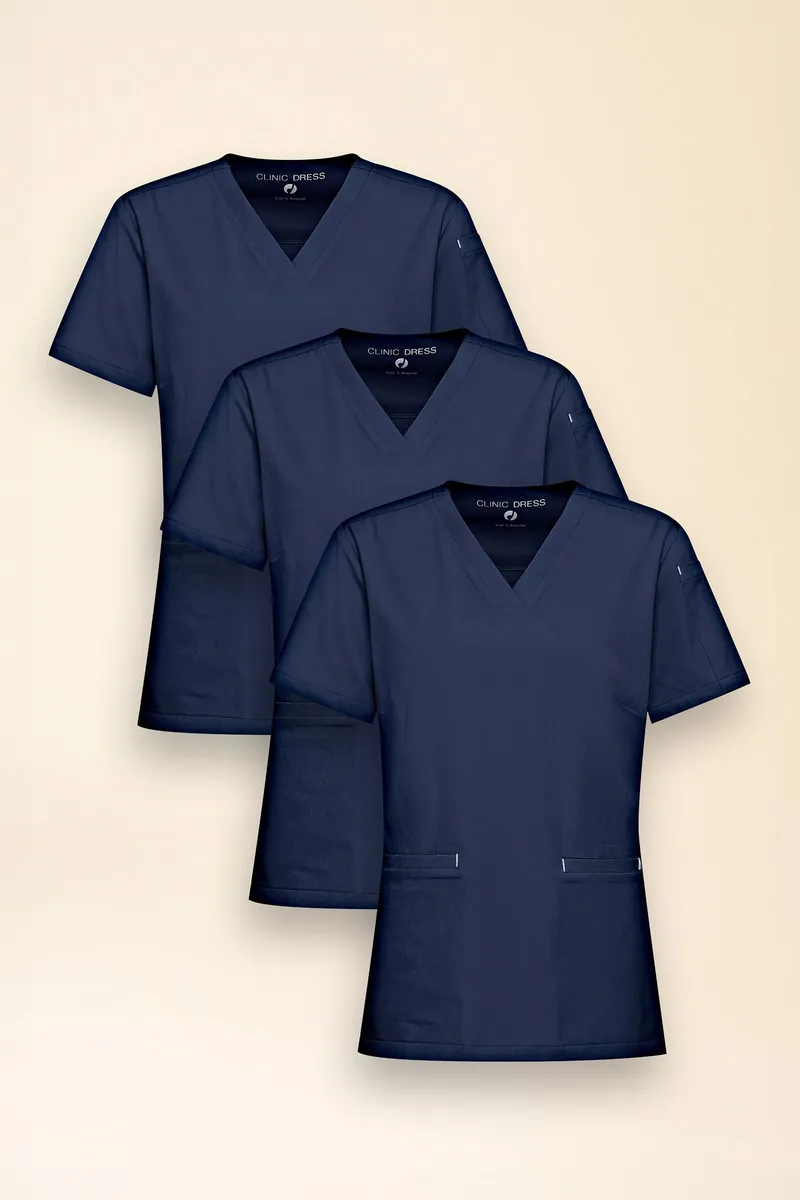 BERUFSBEKLEIDUNG KAERE Schlupfkasack Damen - 3er-Pack - V-Ausschnitt, navy - Berufsbekleidung.de, Navy, – Produktbild 1 von 1