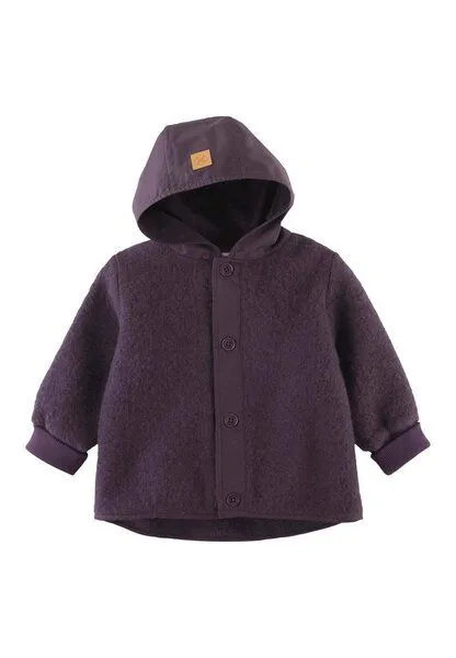 hessnatur hessnatur Wollfleece-Jacke mit Patch aus Bio-Merinowolle, Dunkle traube, – Produktbild 2 von 4