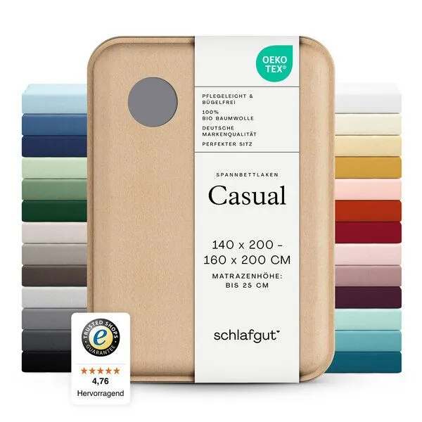 Schlafgut Schlafgut Spannbettlaken Casual Organic - 100% Biobaumwolle, Gray mid, – Produktbild 4 von 5