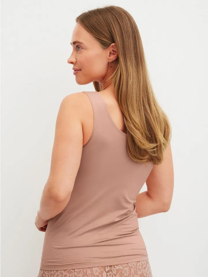 CALIDA CALIDA Tanktop Natural Comfort Lace elastisch, V-Ausschnitt, weiche Spitze, breite Träger, Braun, – Produktbild 4 von 5