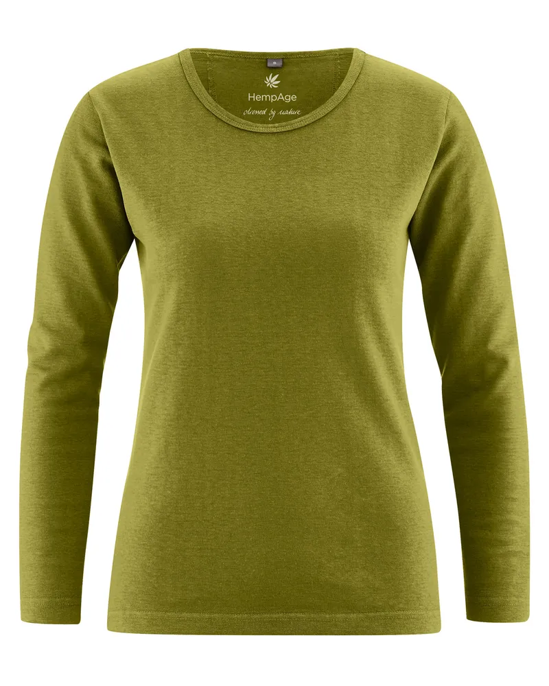 HempAge Hempage Damen vegan Langarmshirt Basic Weidegrün, Grün, – Produktbild 1 von 2