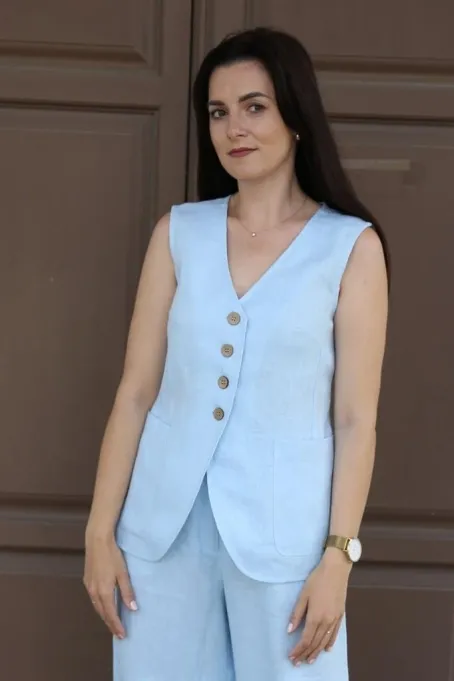 Amber Linen Amber Linen Damen vegan Weste Java Himmelblau, Hellblau, – Produktbild 2 von 2