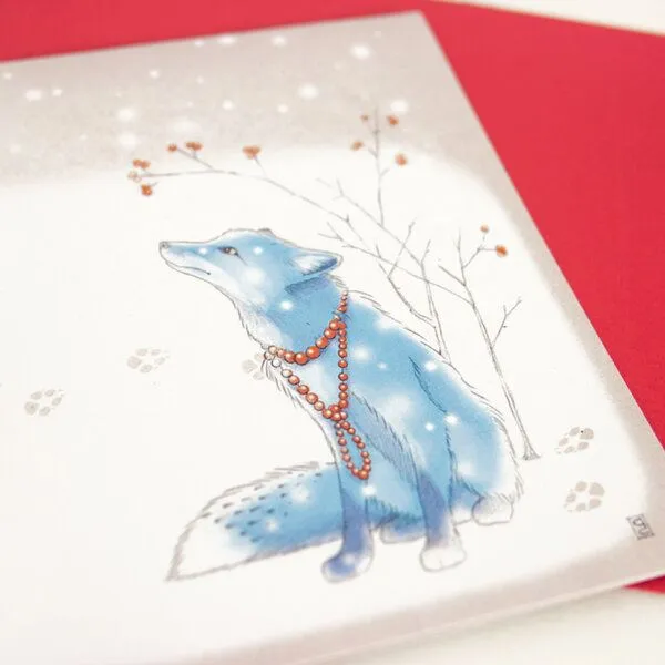 Bow & Hummingbird Bow & Hummingbird Grußkarte Fuchs im Schnee, Roter umschlag, – Produktbild 3 von 3