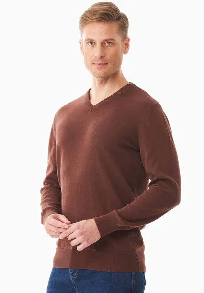 ORGANICATION ORGANICATION Pullover aus Bio-Baumwolle mit V-Ausschnitt, Radical brown, – Produktbild 4 von 4