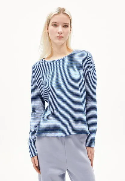 ARMEDANGELS ARMEDANGELS XIANAA STRIPES Damen Longsleeve aus Bio-Baumwolle, Oatmilk-lapis blue, – Produktbild 1 von 4