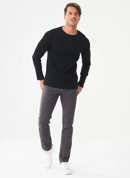 ORGANICATION ORGANICATION Geripptes Henley Langarmshirt aus Bio-Baumwolle, Black, – Produktbild 2 von 4