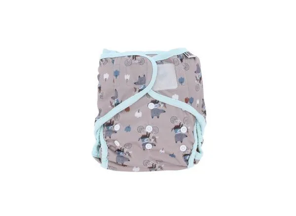 Hypf Hypf Stoffwindel Überhose (Klett) One Size 4-16kg, Wolf on bike (grau), – Produktbild 2 von 4