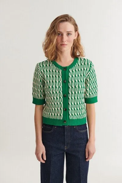 Basic Apparel Basic Apparel Kurzarm Cardigan MINIE aus Bio-Baumwolle, Grün-gestreift-abundant-green-white, – Produktbild 1 von 4