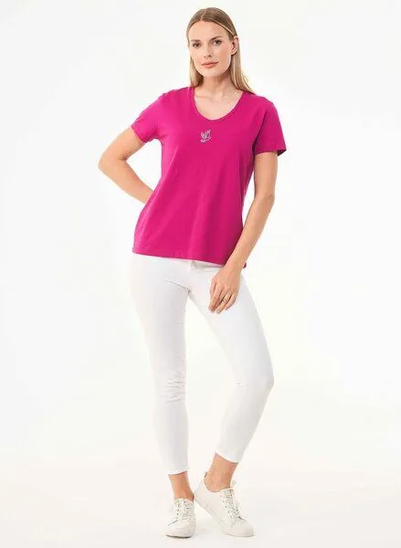 ORGANICATION ORGANICATION T-Shirt aus Bio-Baumwolle mit Stickerei, Pink(raspberry pink), – Produktbild 2 von 4