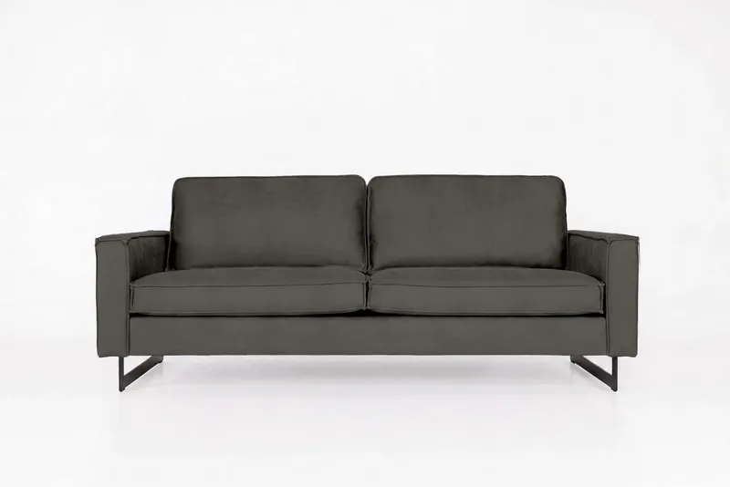 OTTO home 3-Sitzer Pinto, 206 cm, Cord, Chenille, Lederoptik, mit Keder, schwarze Metallfüße, Wellenunterfederung, Grau, – Produktbild 7 von 8