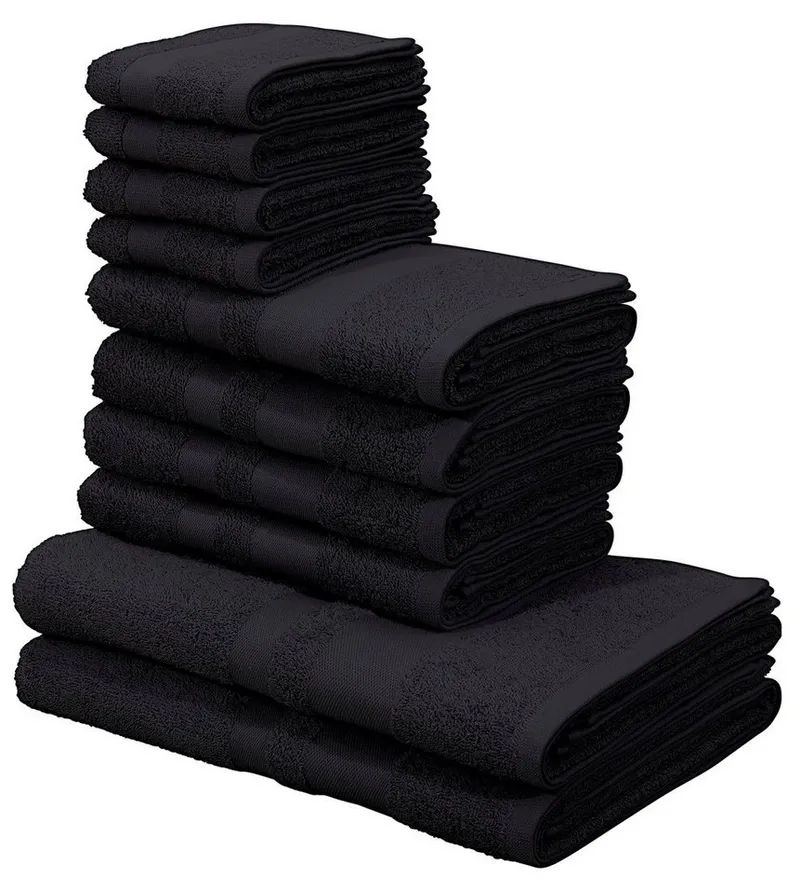 OTTO home Handtuch Set Vanessa, 10-tlg Handtuch-Set, weich, in Standard- und Premium-Qualität, Walkfrottee (Set, 10-St), 100% Baumwolle, Duschtücher, Handtücher, Gästetücher, mit Bordüre, Schwarz, – Produktbild 6 von 8