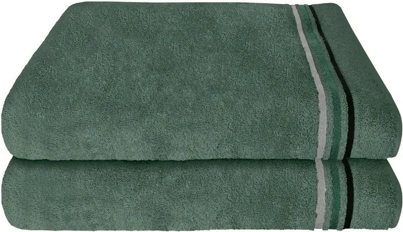 Schiesser Schiesser Duschtücher Skyline Color aus 100 % Baumwolle mit eleganter Streifenbordüre, Frottier (Set, 2-St), OEKO-TEX® MADE IN GREEN, Grün, – Produktbild 6 von 6