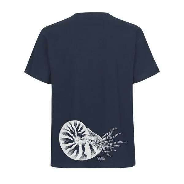 HANDGEDRUCKT HANDGEDRUCKT "Nautilus" Unisex T-Shirt aus reiner Baumwolle (kbA), Navy, – Produktbild 1 von 2