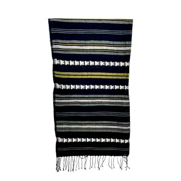 Sabahar Unisex Baumwollschal - Timket 70x200 - Blau & Schwarz - Sabahar Äthiopien, Schwarz, – Produktbild 3 von 4