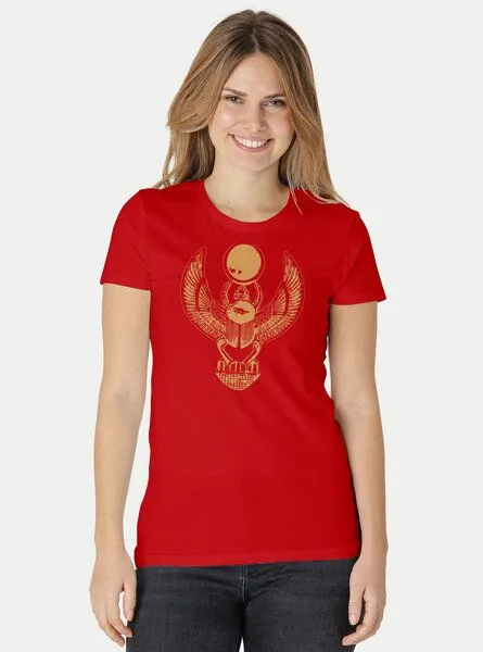Peaces.bio - handbedruckte Biomode Peaces.bio - handbedruckte Biomode Damen Fit T-Shirt Cheper, Rot, – Produktbild 2 von 2