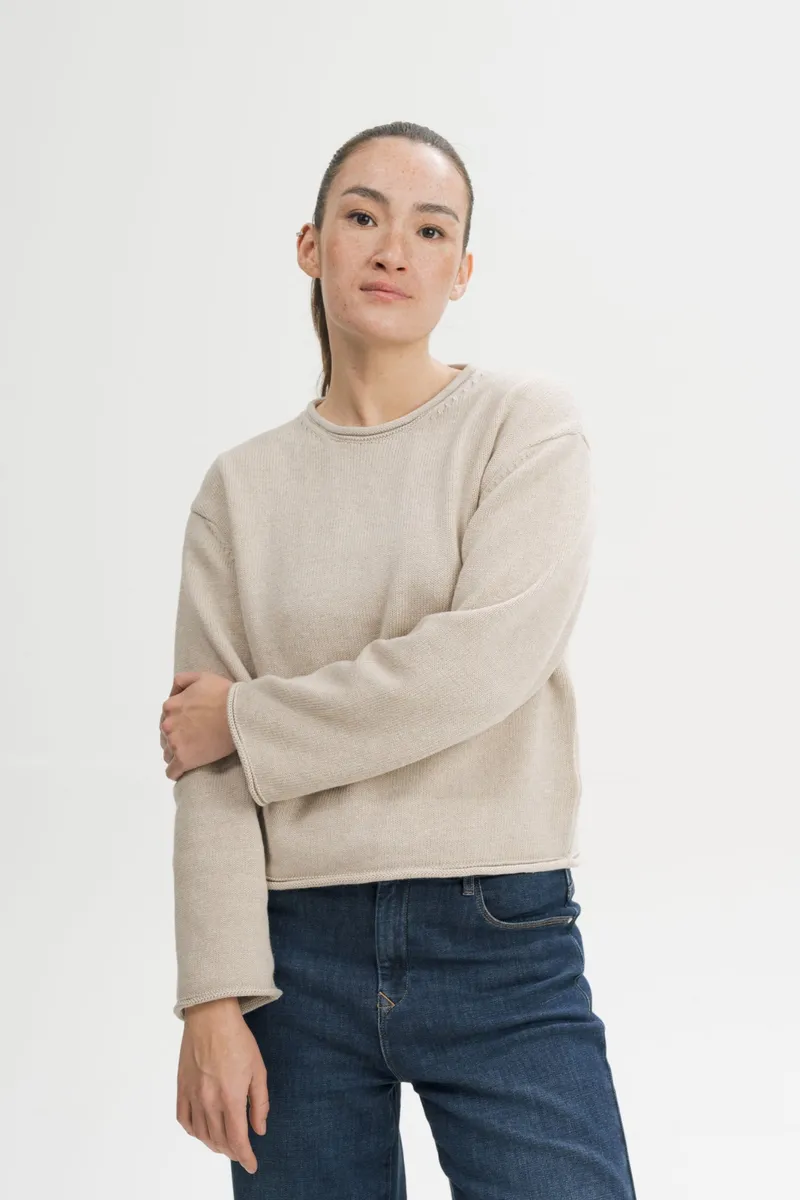 MELA MELA Damen vegan Strickpullover Mit Umgeschlagenem Saum – Geetha Pebble Melange, Beige, – Produktbild 2 von 2