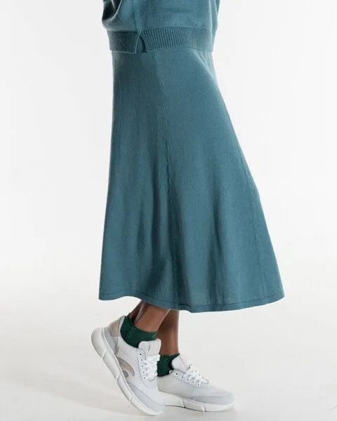 Alma & Lovis Alma & Lovis Maxi-Strickrock in A-Linie aus Bio-Baumwoll-/Woll-Mix | Cot-Wool Rock, Petrol (dunkelgrün blau), – Produktbild 3 von 3
